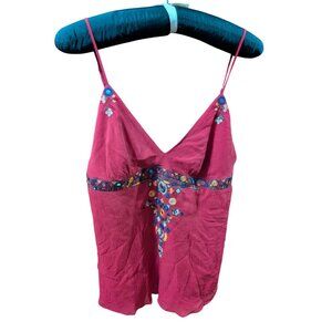 BCBGMaxAzria Red SILK Embroidered Tank Top W/ Adjustable Straps Womens Size L